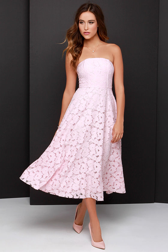 BB Dakota Alva Dress - Light Pink Dress - Lace Dress - Midi Dress ...