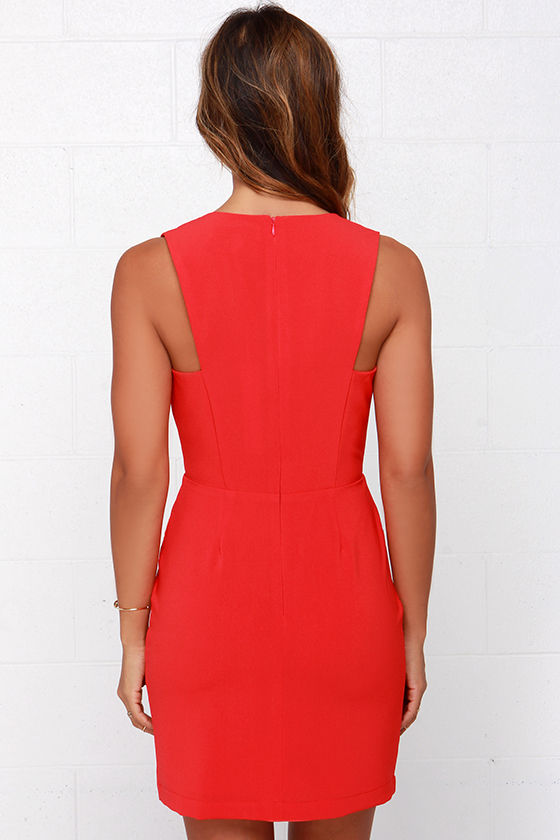 Coral Red Dress - Sleeveless Dress - Pleated Dress - $81.00
