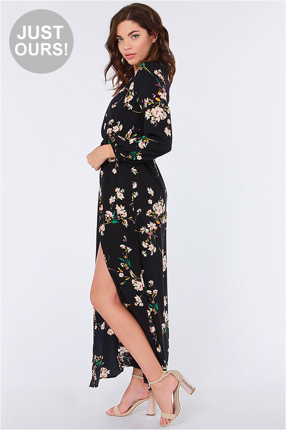Cute Maxi Dress - Floral Print Dress - Wrap Dress - $61.00