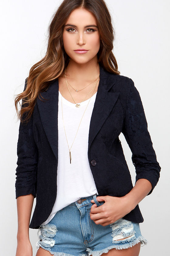 Chic Lace Blazer - Navy Blue Blazer - Women's Blazer - $62.00