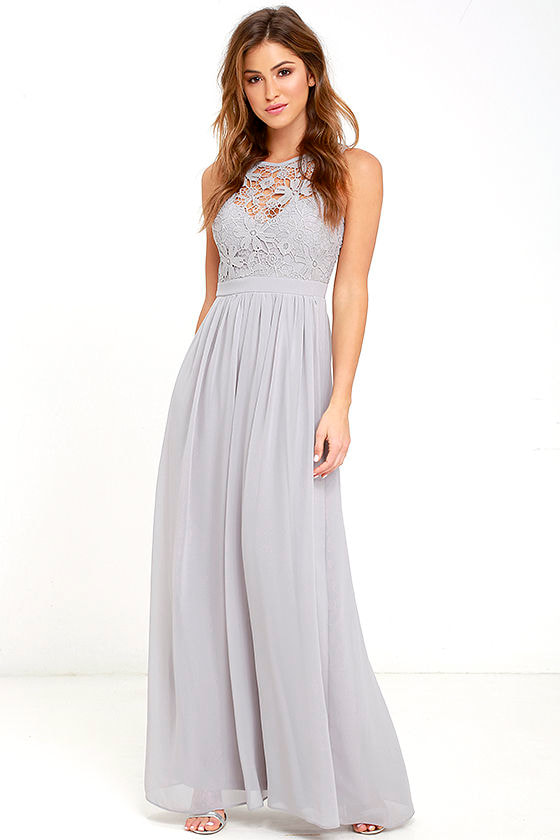 Lovely Grey Dress - Lace Dress - Maxi Dress - Backless Dress - $68.00