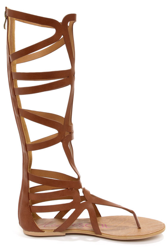 heart Heart Soul Cleopatra Cognac Tall Caged Gladiator Sandals