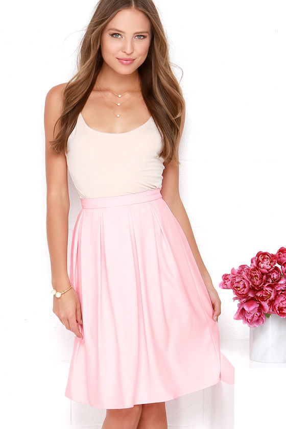 Lovely Light Pink Skirt - Midi Skirt - Pleated Skirt - High ...