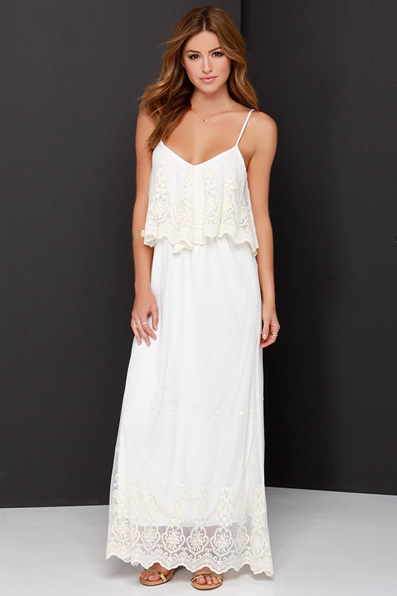 Lace Maxi Dress - Cream and Ivory Dress - White Dress - $58.00