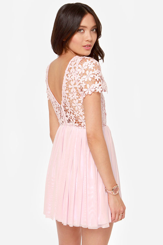 Cute Pink Dress - Lace Dress - Short Sleeve Dress - $49.00
