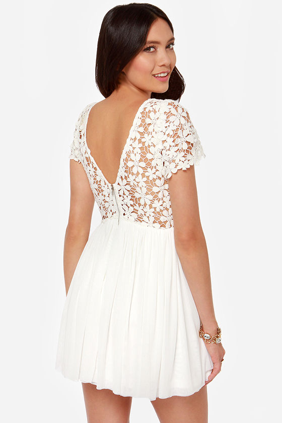Cute Ivory Dress - Lace Dress - Short Sleeve Dress - $49.00