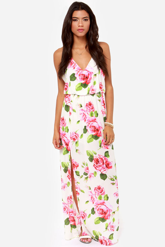 Beautiful Ivory Dress - Floral Print Dress - Maxi Dress - $49.00