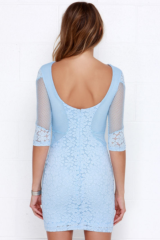 Light Blue Dress - Bodycon Dress - Lace Dress - $55.00