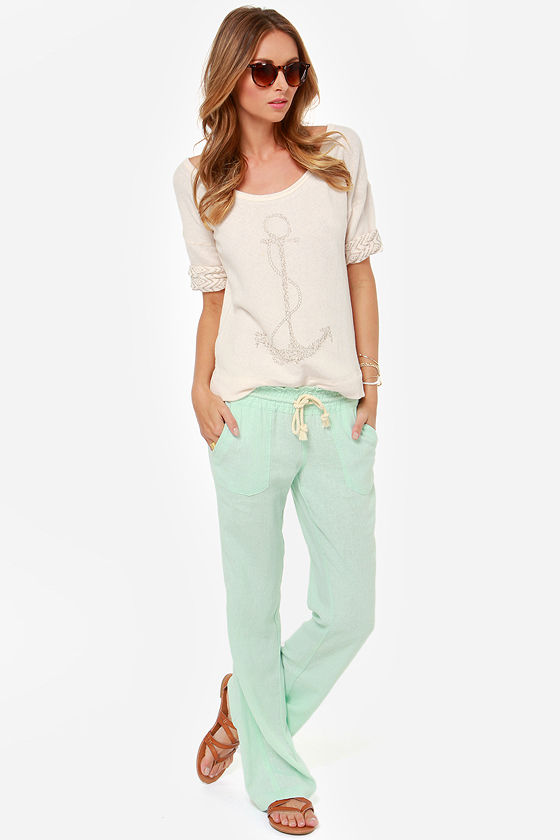 Roxy Ocean Side - Mint Green Lounge Pants - Linen Pants - $39.50