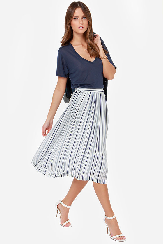 JOA Skirt - Striped Skirt - Pleated Skirt - Midi Skirt - $57.00