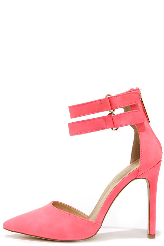 Cute Hot Pink Heels - Ankle Strap Heels - Pointed Pumps - $32.00