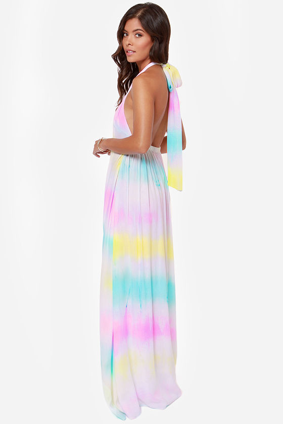 Pretty Tie-Dye Dress - Maxi Dress - Halter Dress - $65.00