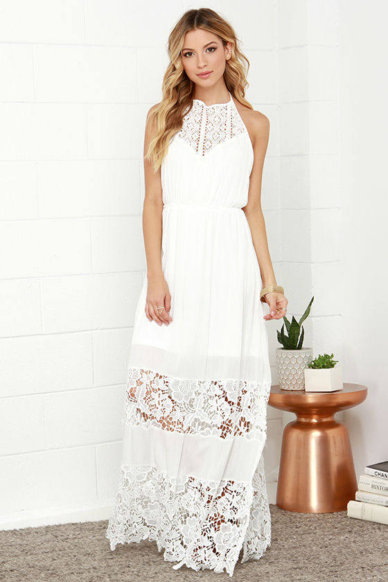 Ivory Dress - Maxi Dress - Lace Dress - Halter Dress - White Dress ...