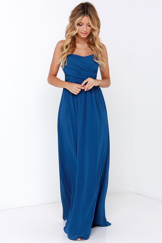 Pretty Cobalt Blue Maxi Dress - Strapless Dress - Maxi Dress - $68.00