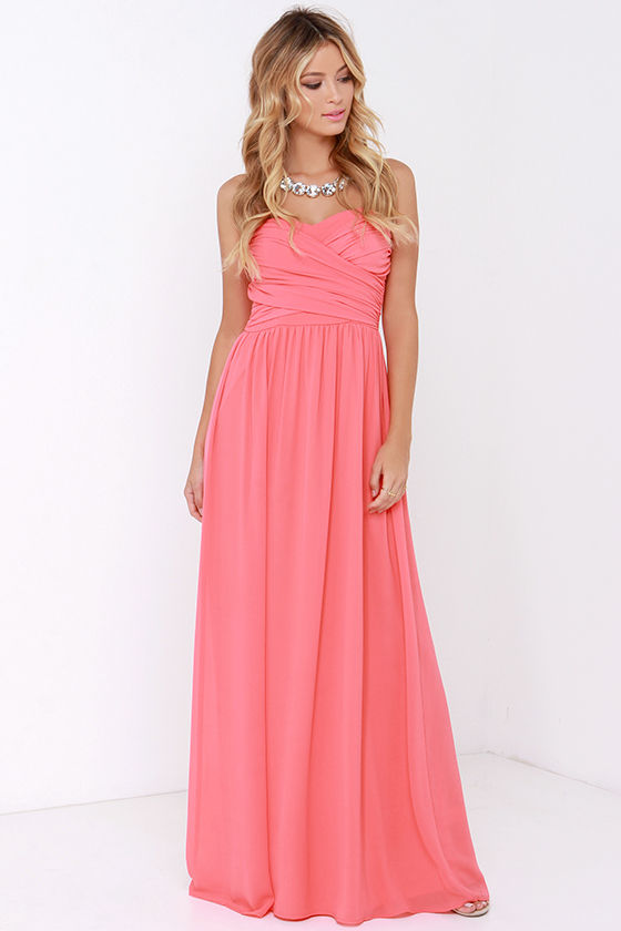 Lovely Coral Pink Dress - Strapless Dress - Maxi Dress - $68.00
