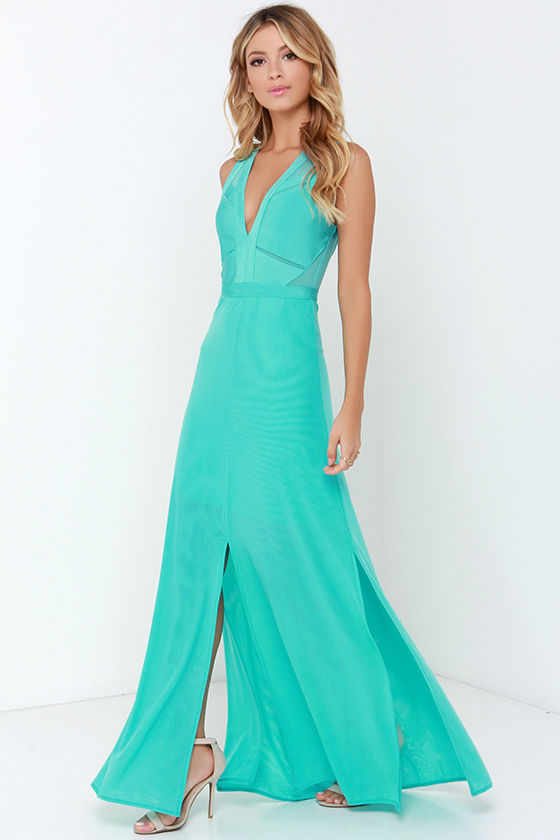 Beautiful Aqua Maxi Dress - Mesh Dress - Bandage Dress - $78.00