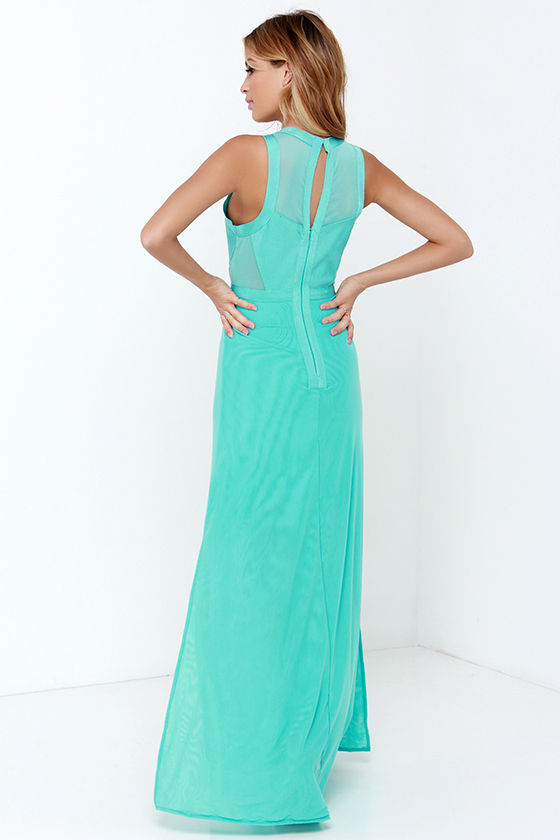 Beautiful Aqua Maxi Dress - Mesh Dress - Bandage Dress - $78.00