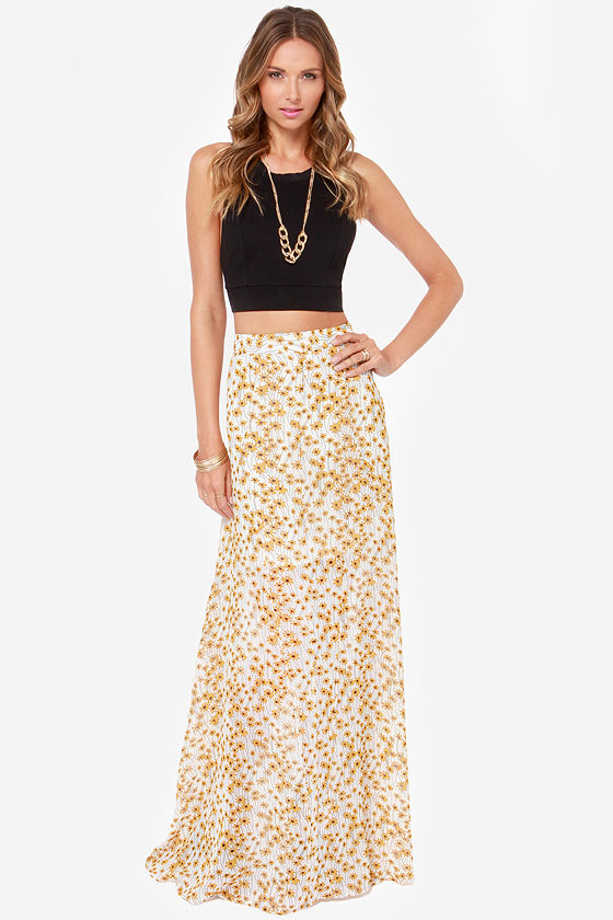 Cute Floral Print Skirt - Maxi Skirt - High-Waisted Skirt - $54.00