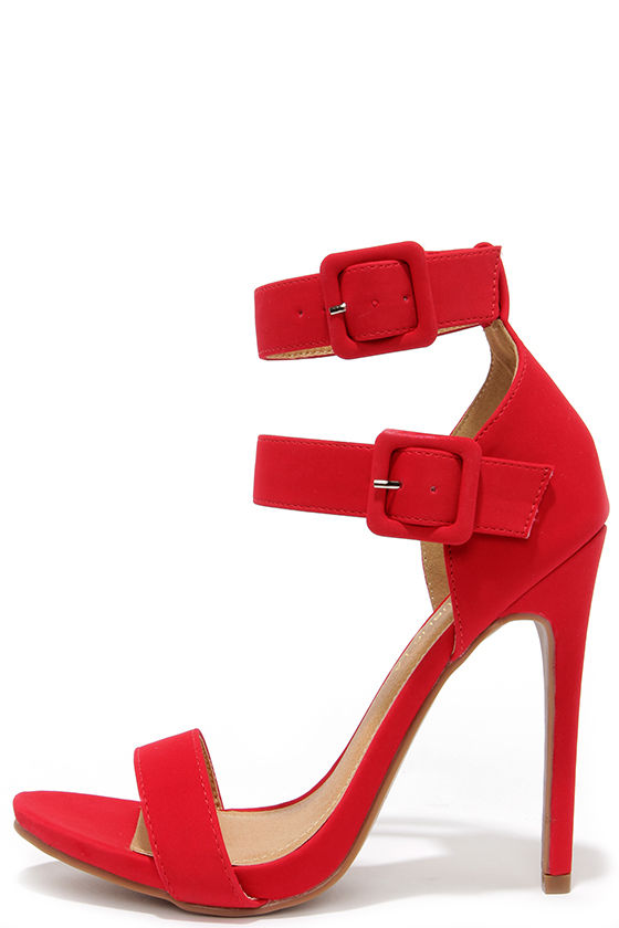 Cute Red Heels - Ankle Strap Heels - Dress Sandals - $39.00