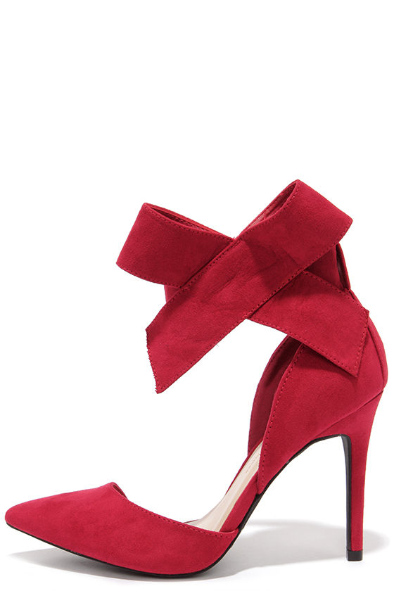 Cute Red Pumps - Bow Heels - Bow Pumps - Pointed Pumps - $28.00