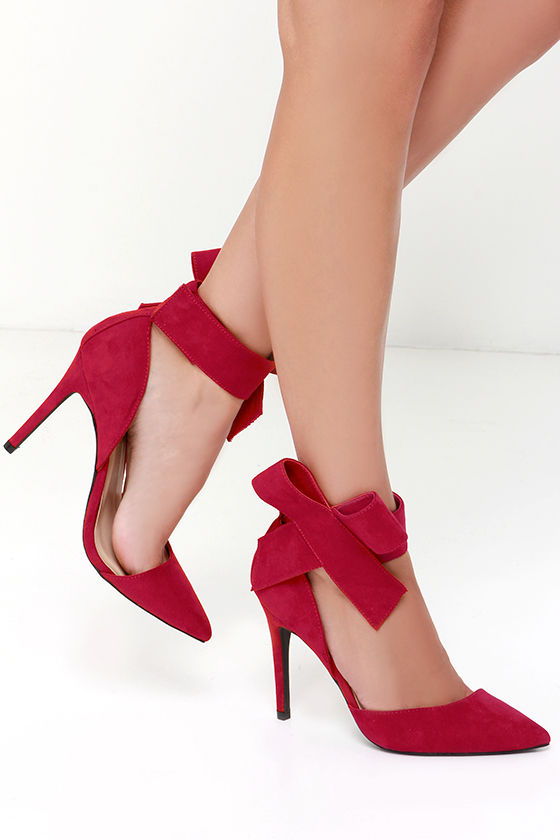 Cute Red Pumps - Bow Heels - Bow Pumps - Pointed Pumps - $28.00