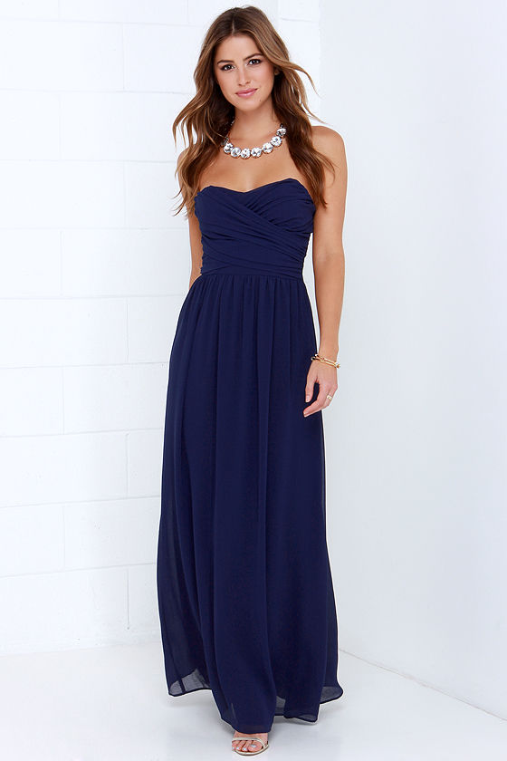 Lovely Navy Blue Dress - Strapless Dress - Maxi Dress - $68.00