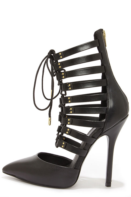 Sexy Black Heels - Lace-Up Heels - Black Pumps - $129.00