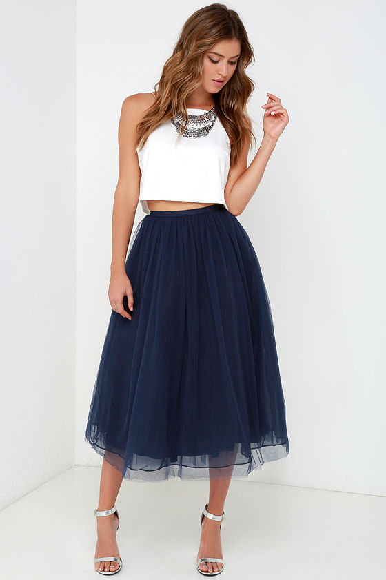 Dreamy Navy Blue Skirt - Tulle Skirt - Midi Skirt - $69.00