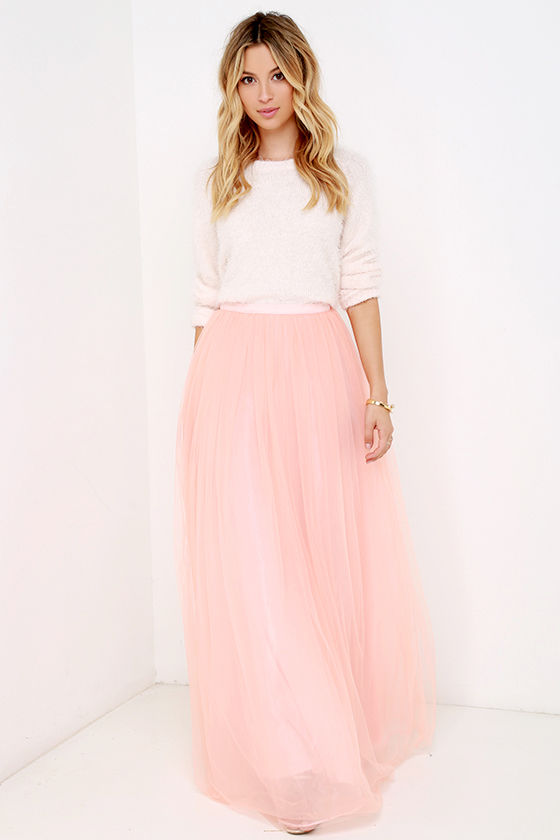 Tulle Skirt - Maxi Skirt - Blush Skirt - High-Waisted Skirt - $78.00