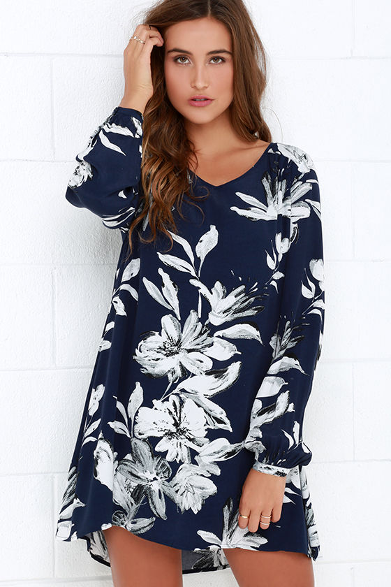 navy blue shift dress with sleeves top