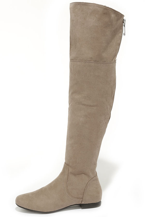 Cute Taupe Boots - Over the Knee Boots - Flat Boots - $41.00