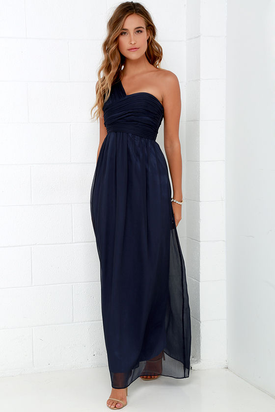 Lovely Navy Blue Dress - Maxi Dress - Chiffon Dress - $98.00