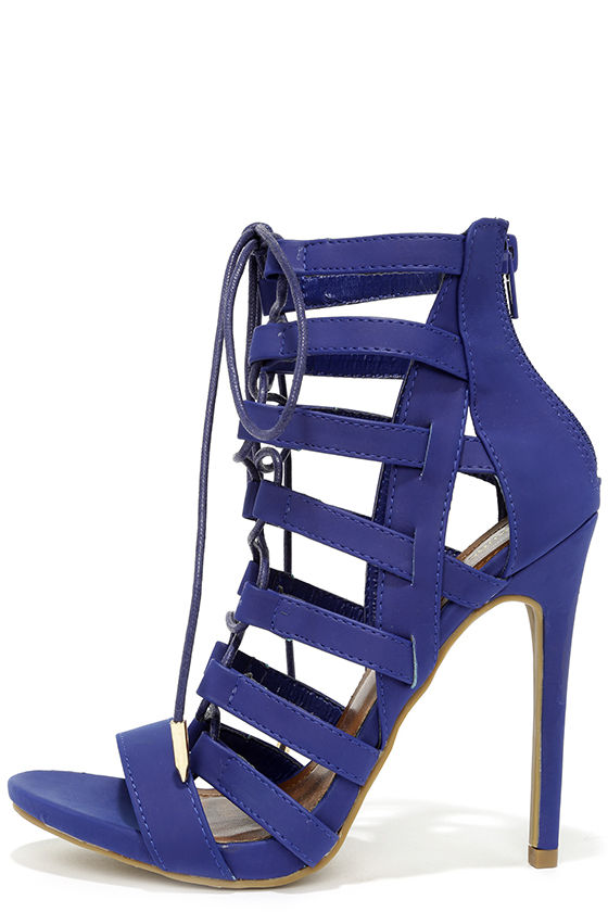 Sexy Blue Heels - Caged Heels - Lace-Up Heels - $43.00