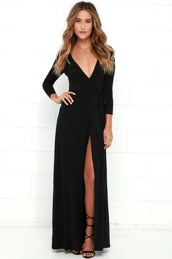 Lovely Black Maxi Dress - Wrap Dress - Wrap Maxi Dress - $68.00
