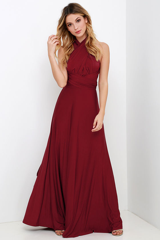 Pretty Maxi Dress - Convertible Dress - Burgundy Dress - Infinity Dress ...
