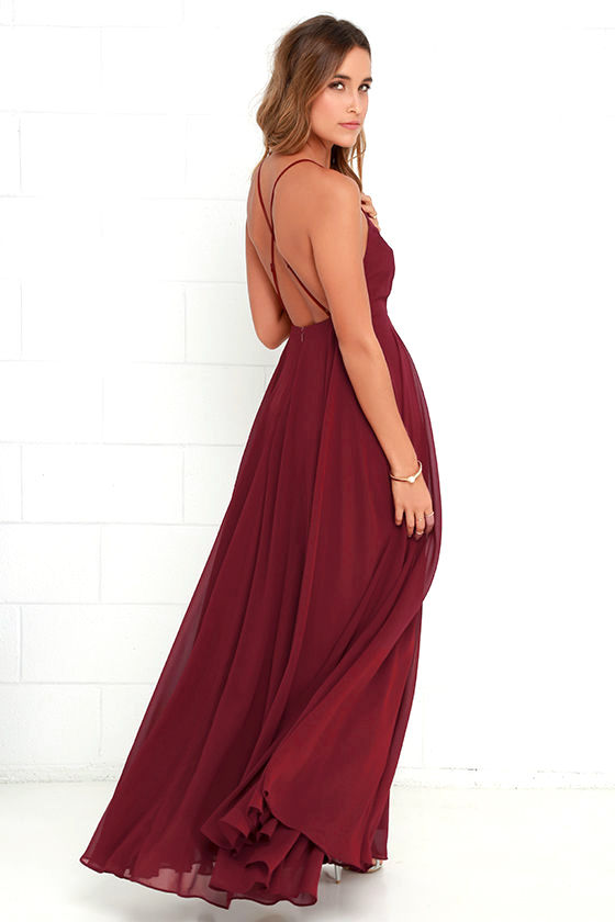 Beautiful Wine Red Dress - Maxi Dress - Backless Maxi Dress - $64.00