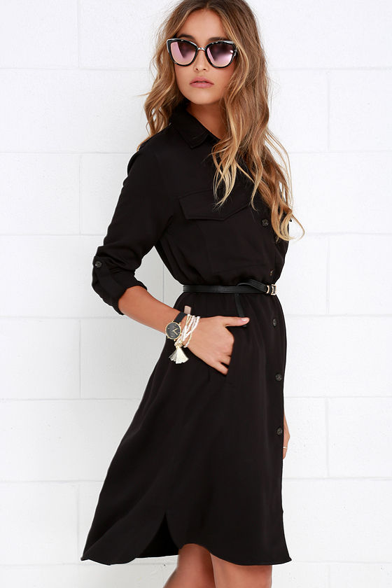Cute Black Dress - Shirt Dress - Lightweight Jacket - $64.00