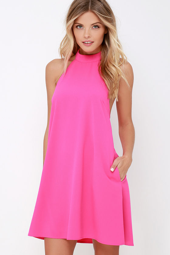Chic Hot Pink Dress - Halter Dress - Trapeze Dress - $58.00