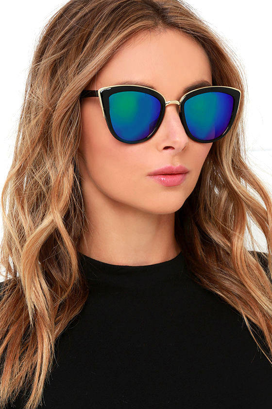 Cool Black Sunglasses - Mirrored Sunglasses - Cat Eye Sunglasses - $15.00
 
