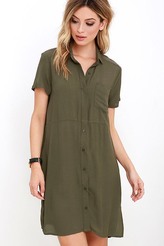 Cute Olive  Green  Dress  Shirt  Dress  Shift Dress  58 00