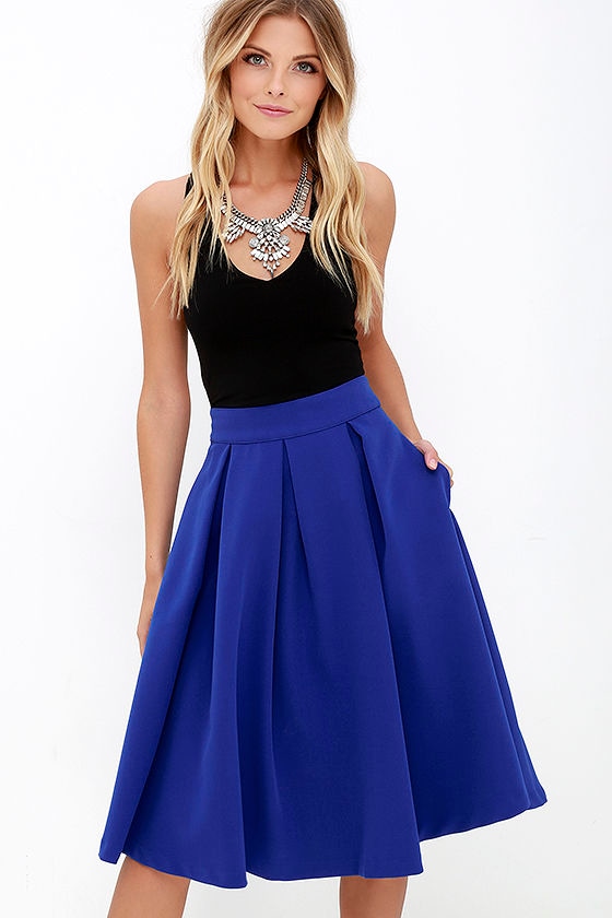 Lovely Royal Blue Skirt - Blue Midi Skirt - Pleated Midi Skirt ...