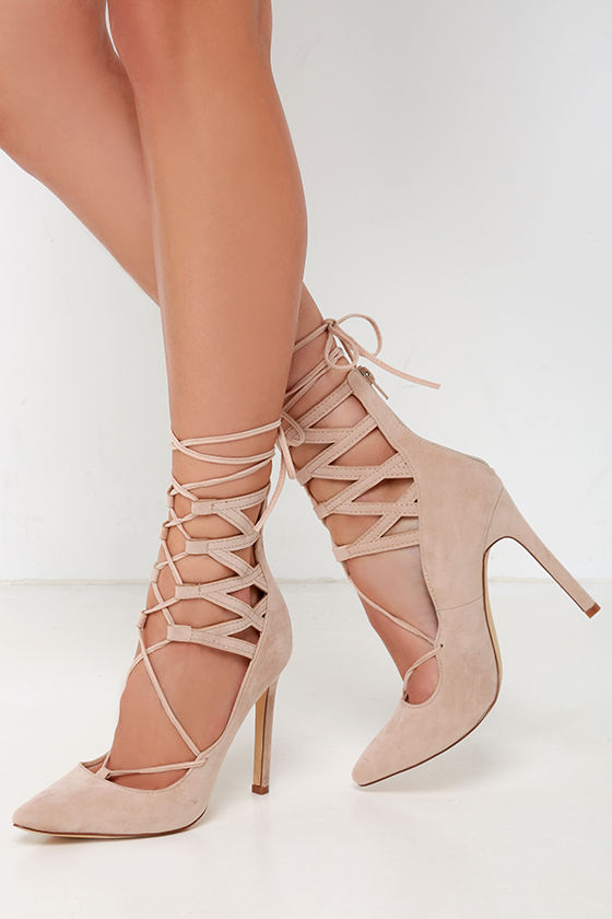 Sexy Pointed Heels - Lace-Up Heels - Vegan Suede Heels - $40.00