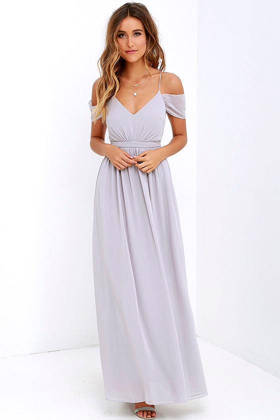 Lovely Grey Dress - Off-the-Shoulder Dress - Maxi Dress - $89.00