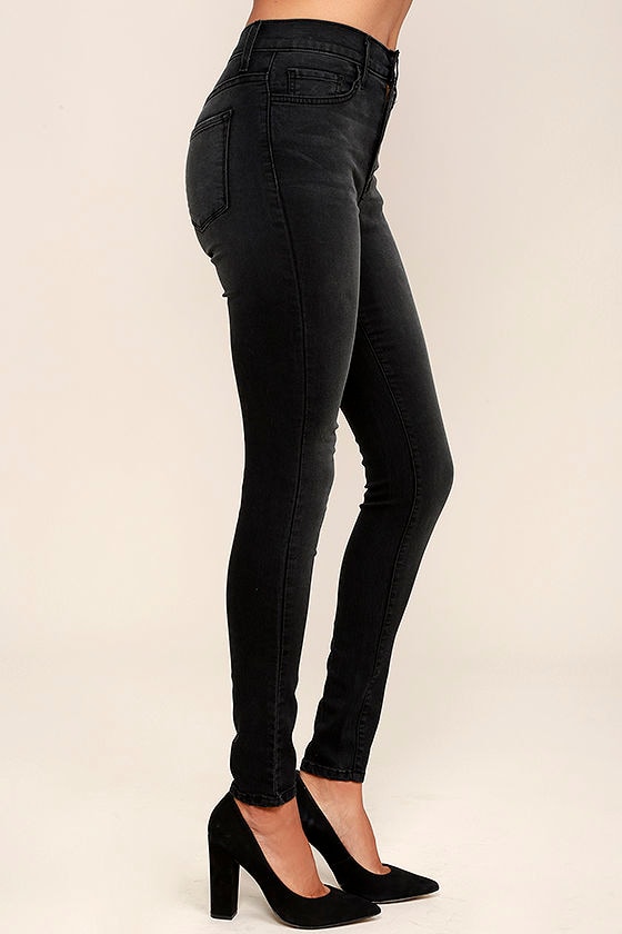 Washed Black Skinny Jeans - High-Waisted Jeans - Stretch Jeans ...