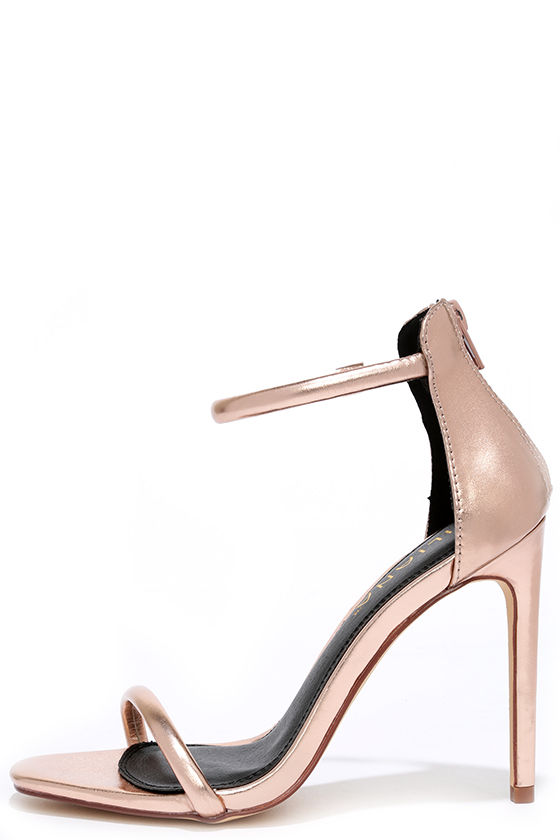 Pretty Rose Gold Heels - Ankle Strap Heels - $28.00