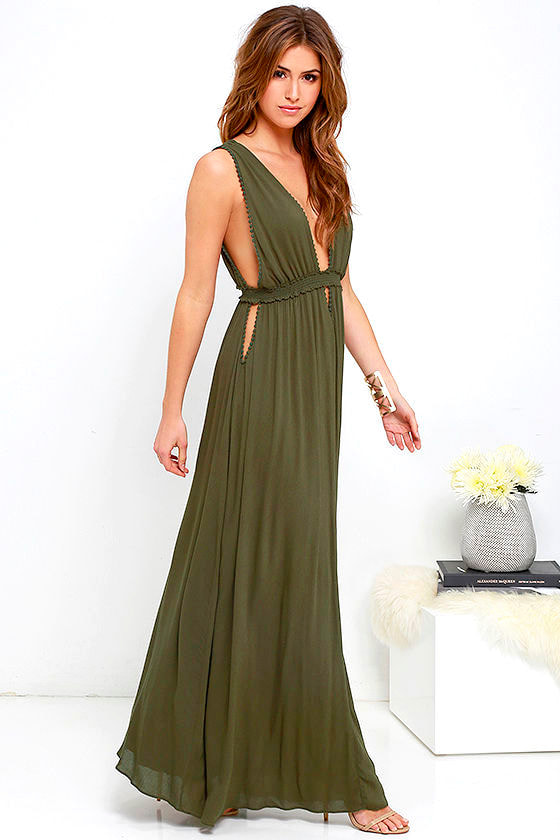 Maxi Dress - Olive Green Dress - Sleeveless Dress - $76.00