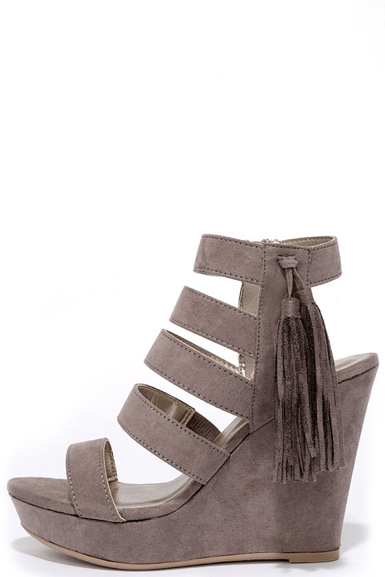 From a Distance Taupe Suede Platform Wedges at Lulus.com!