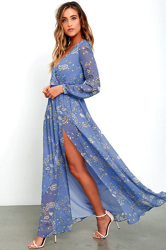 Lovely Periwinkle Blue Dress - Paisley Print Dress - Maxi Dress ...