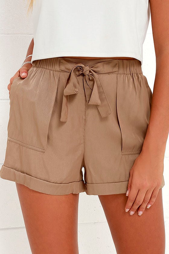 Cute Brown Shorts - High-Waisted Shorts - Tie-Front Shorts - $35.00