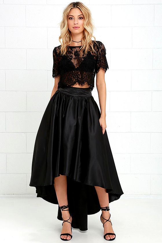 Lovely Black Skirt - Satin Skirt - High-Low Skirt - $93.00